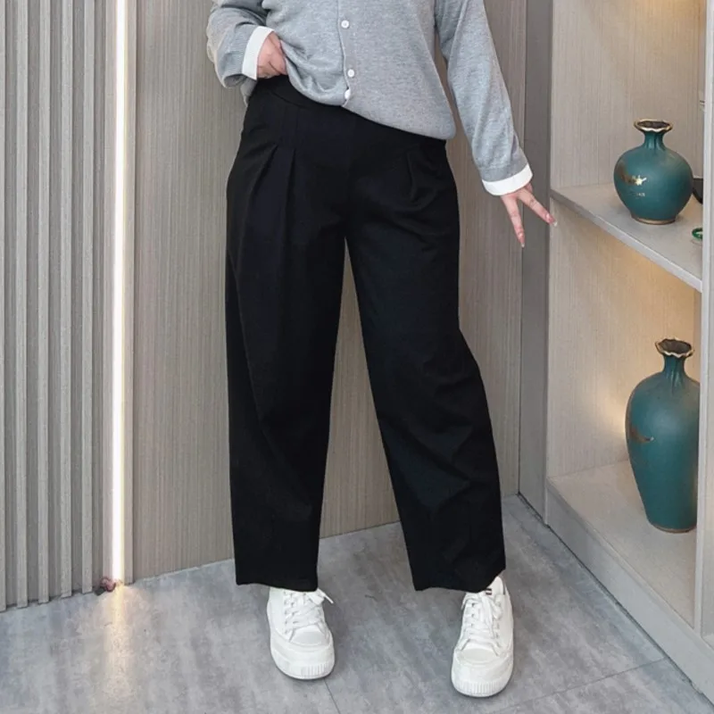 Women's Loose Straight Pants, High Waist Casual Wide Leg Trousers, Plus Size, Early Autumn, New, F414