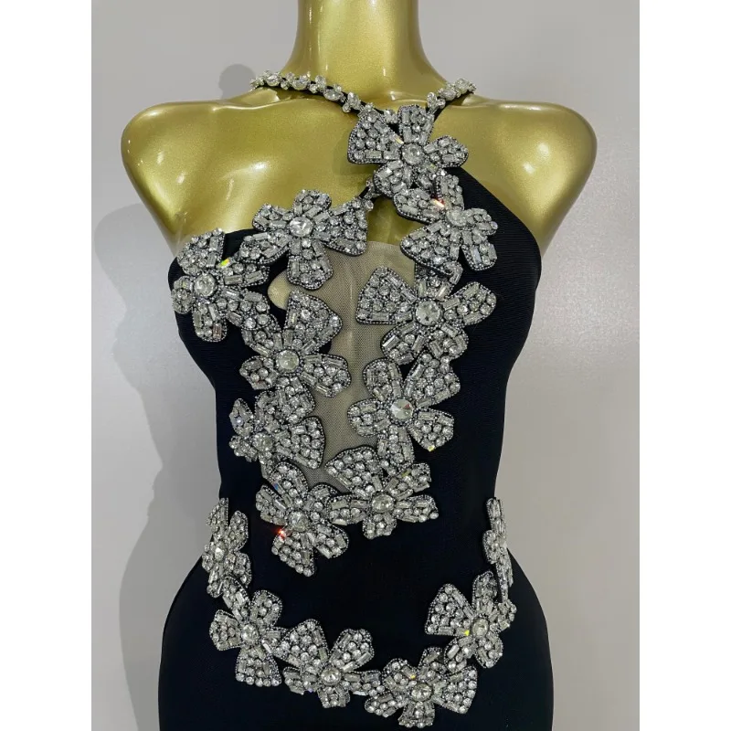 Sexy Backless Shiny Crystal Diamonds White Bodycon Bandage Dress Women Celebrity Elegant Evening Club Party Birthday Dresses - view 6