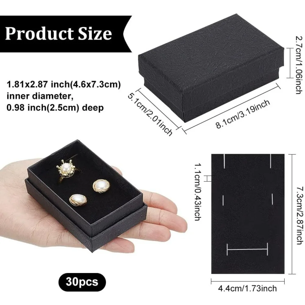 30 Pcs Textured Paper Jewelry Box 2x3.2x1 Inch Black Kneaded Paper Box Jewelry Gift Box with Sponge Cushion Inside