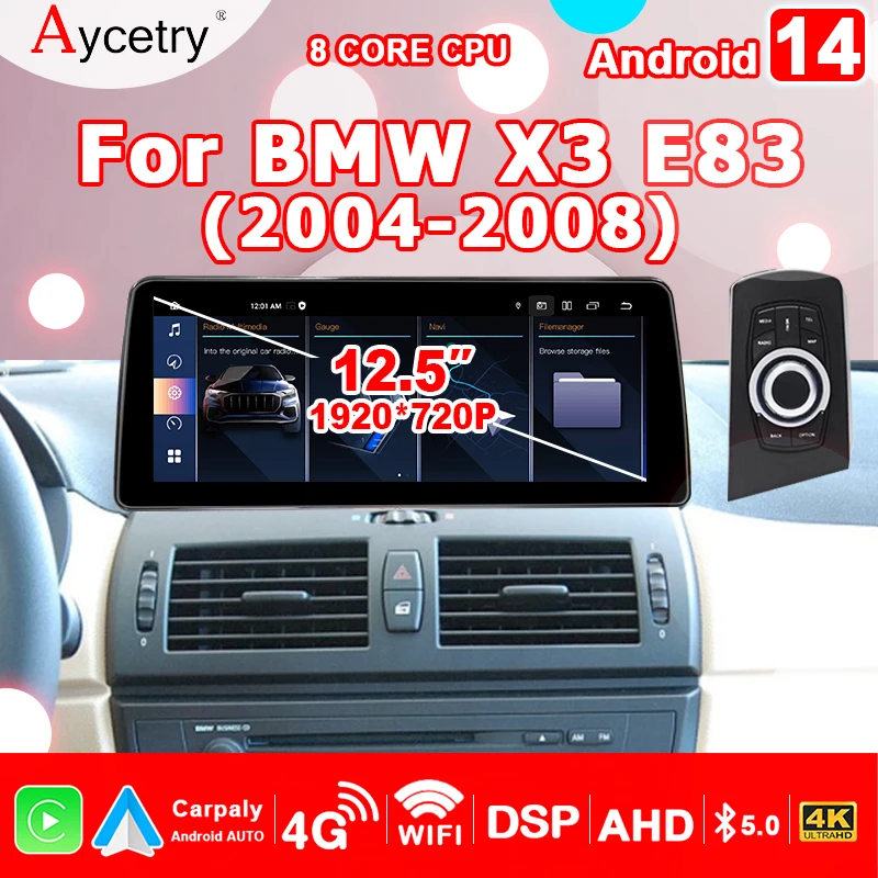 8GB 256GB Carplay Android 14 Auto Car Radio For BMW X3 E83 2004-2009 Multimedia player 2 din autoradio Stereo 4G LTE