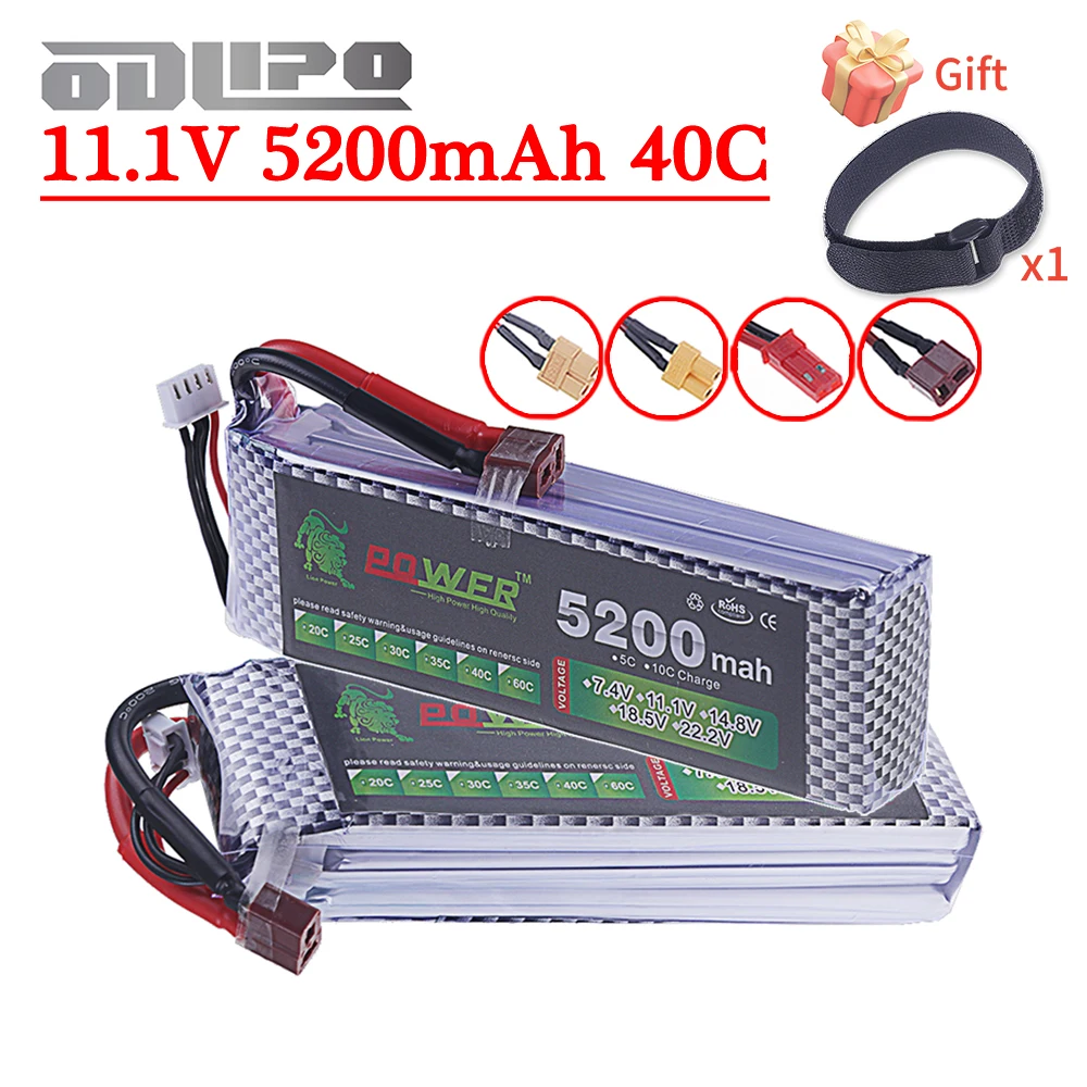 Upgrade 5200mAh 40C 11.1V Drones Lipo Battery For RC Helicopter Quadcopter FPV Racing Drone Parts With XT30/XT60/T JST Plug