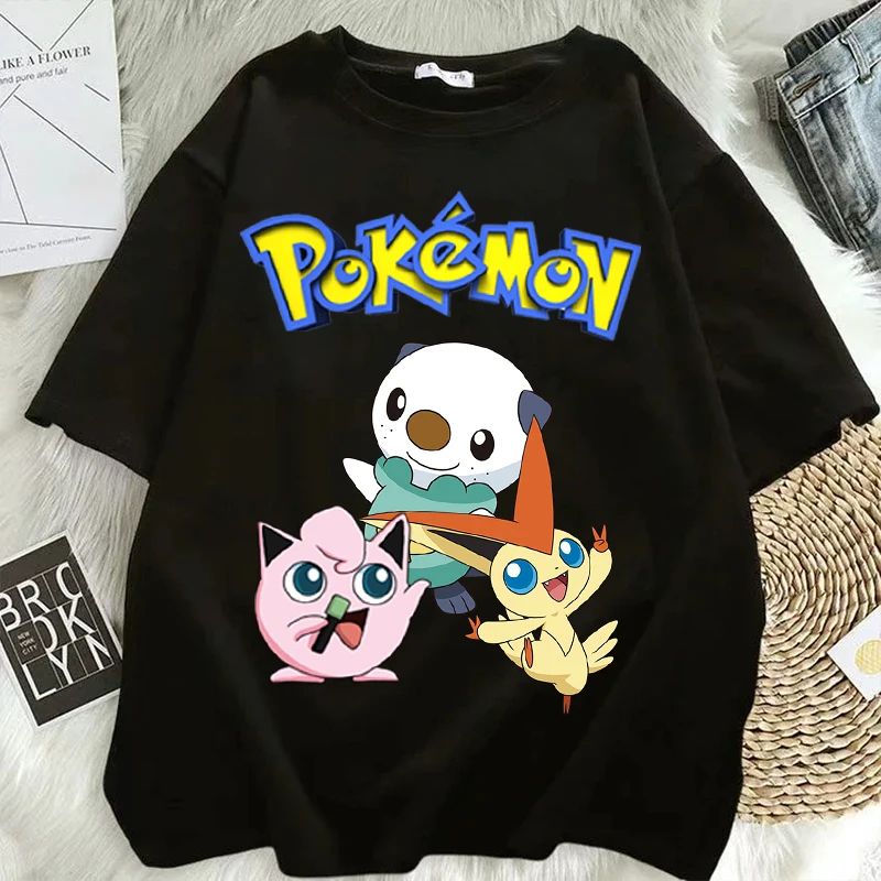 Pokemon T-shirts for Men Women Pikachu Anime Cartoon Short Sleeved Shirt Boys Girls Fashion Hip Hop Summer Top Adult Clothes