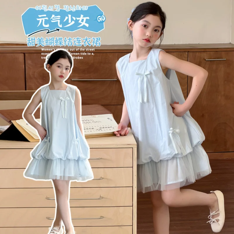 

Girls' summer dress set2026New stylish summer dress for girls and older children, faux two-piece design