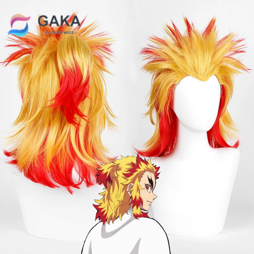 GAKA Wig Synthetic Hair Yellow Red Gradient Wig Role Play Wig Male Blonde Cosplay Wig Heat Resistant Wi