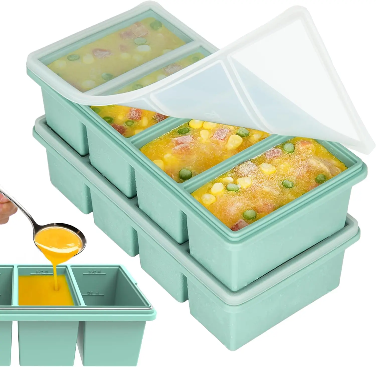 Single Grid 250ml/500ml Silicone Freezer Trays Mold Large Ice Tray Mold  Food Storage Box Fresh-keeping for Freezing Soup
