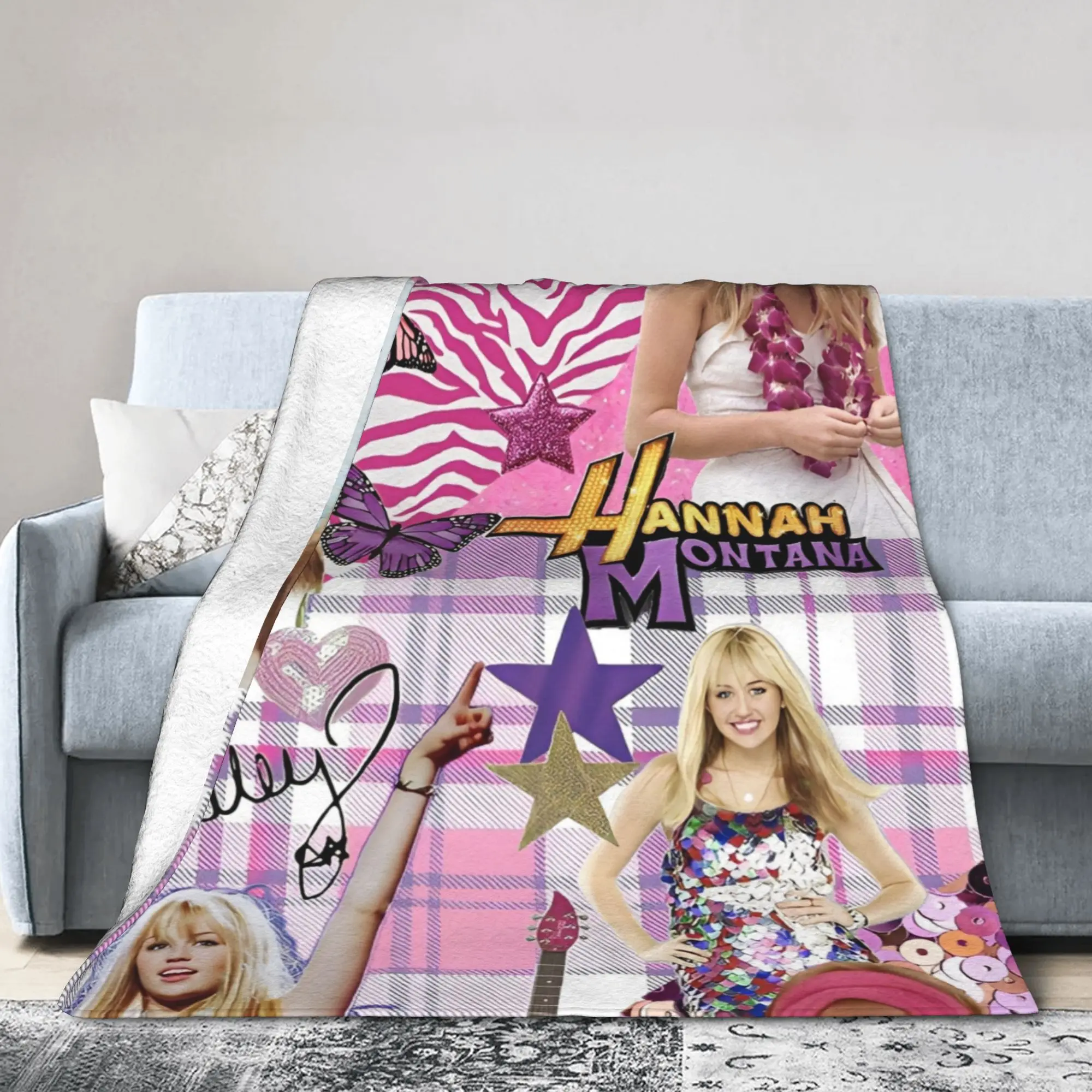 

Hannah Montana Miley Stewart Knitted Blanket Flannel Funny TV Ultra-Soft Throw Blankets for Bedding Couch Quilt Multifunction