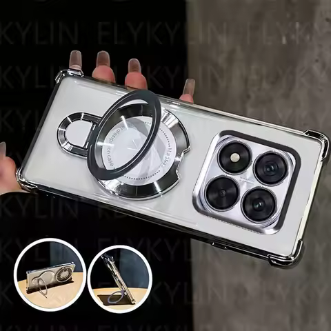 Phone Case For Xiaomi Poco X7 X6 F7 Pro M6 F6 X5 X3 POCO C65 C75 Magnetic Holder Stand Plating Silicone Clear Shockproof Cover