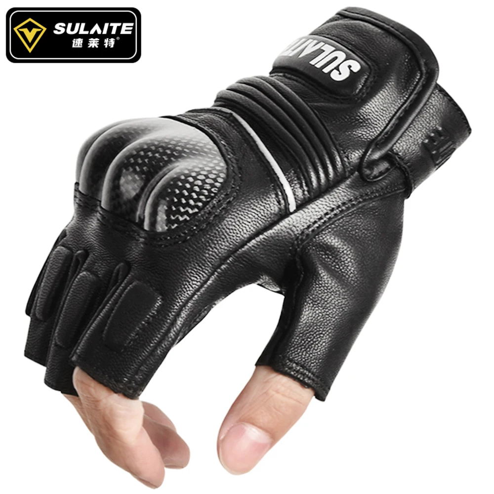 Motorcycle Gloves Half Finger Leather Guantes Moto Verano Luvas Ciclismo Gant Cycling Fingerless Gloves Tactical Gloves Retro