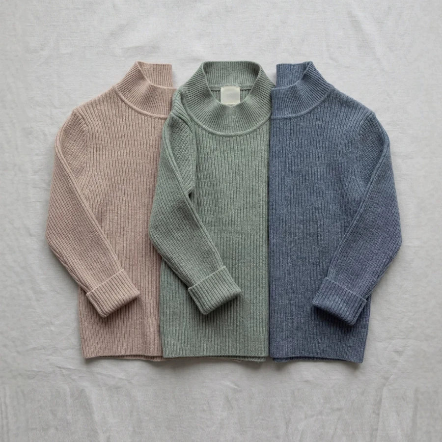 Kids Mock Neck Sweater Ribbed Knit Long Sleeve Pullover Soft Warm Fall Winter Basic Top for Boys Girls School Daily Wear 4-12Y