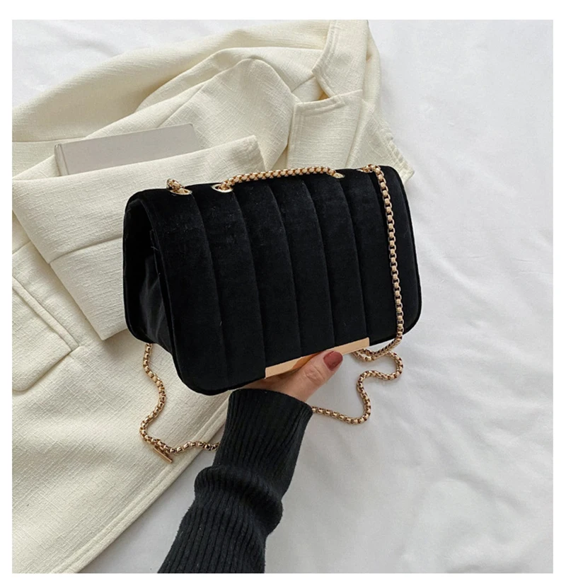 2024 Spring New Fashion Chain Shoulder Bag Trend Velvet Small Square Crossbody Bags for Women Casual Simple Messenger Handbags