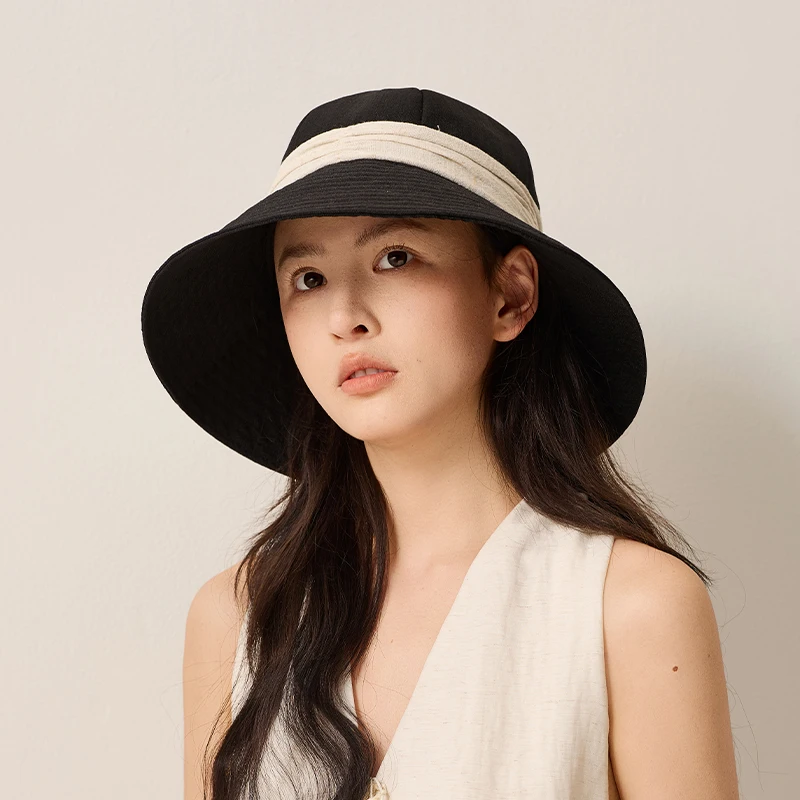 

Женская хлопково-льняная панама с широкими полями 11 см, летняя дышащая элегантная плиссированная шляпа-рыбак, солнцезащитная кепка для большой головы