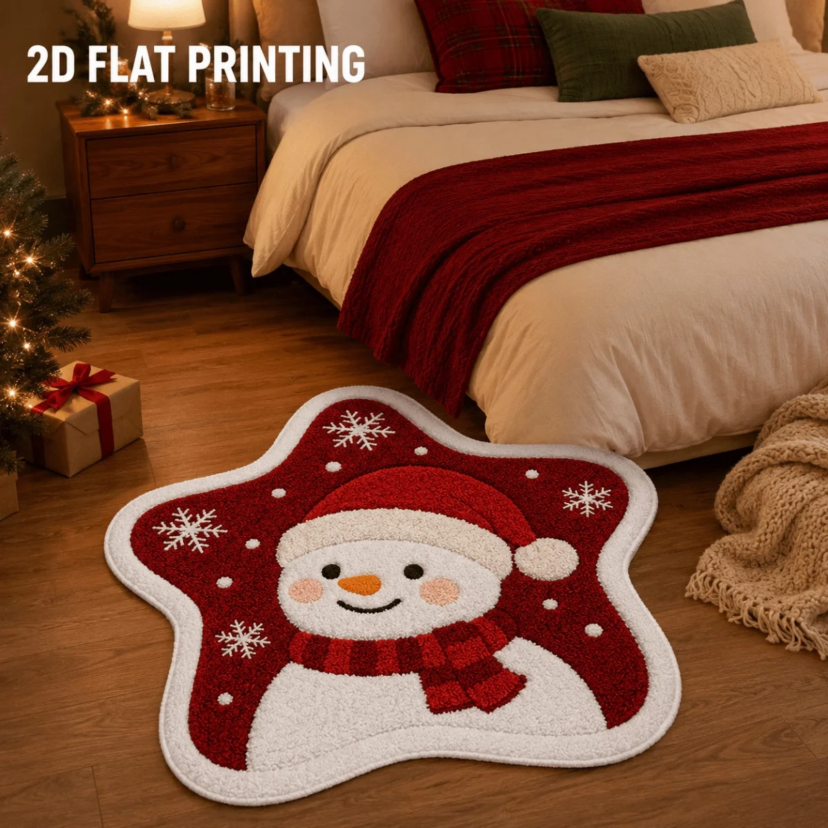B16 Star Shaped Christmas Snowman Rug Snowflake Pattern Floor Mat Holiday Home Decoration Washable Living Room Decorative Carpet
