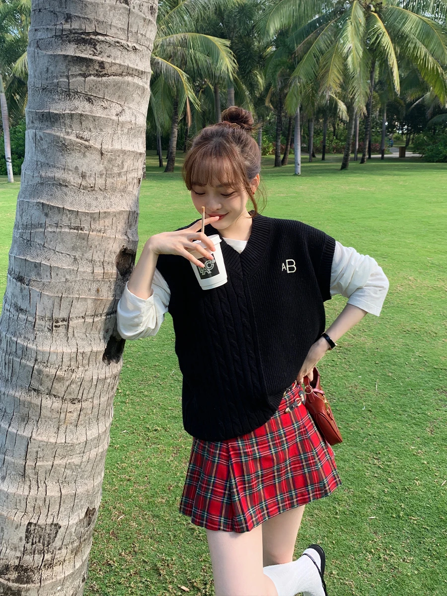 

Женский вязаный жилет Yum Star: модный дизайн, вышивка букв, весенний, хлопковый, теплый, для повседневной носки, стандартная длина