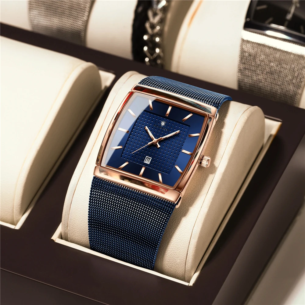 High Quality Mens Gifts Rectangular Watches For Man Luxury Brand Fashion Quartz Wristwatches Automatic Watch Men Silver Clock ﻿