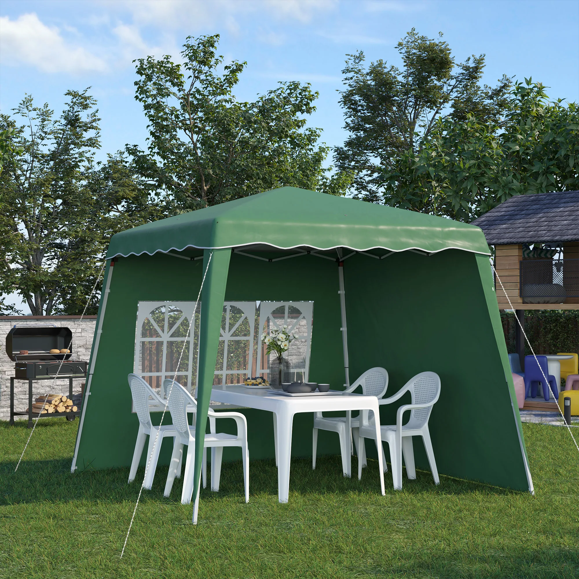 Outsunny Carpa Plegable 2 Paredes Laterales 2,89x2,89 m Altura Ajustable