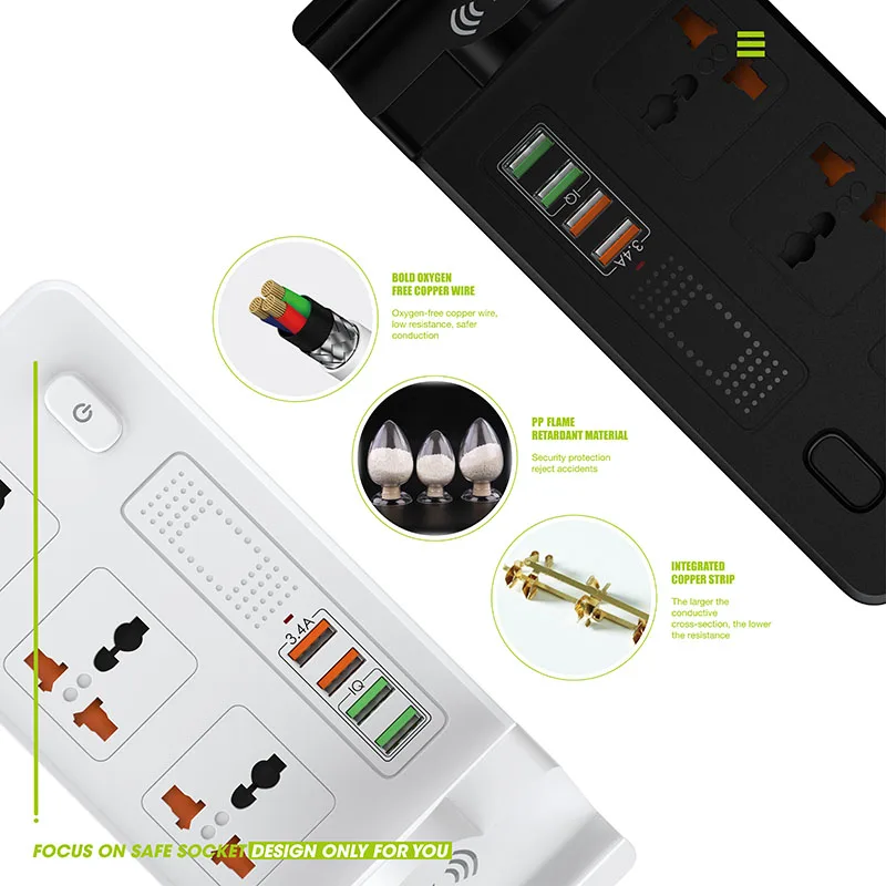 wireless fast charger quick charge station 3USB + QC 3.0 Charger Port 3ways univesal socket power extension