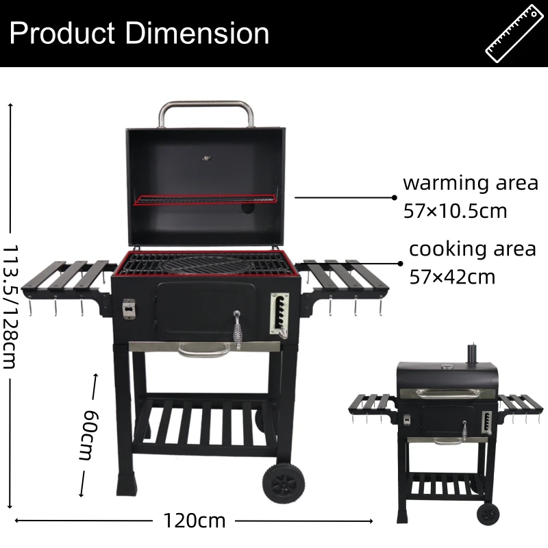 Heavy Duty Outdoor Charcoal BBQ Grill with Smoker Steel Construction Powder Coated Finish Remote Control