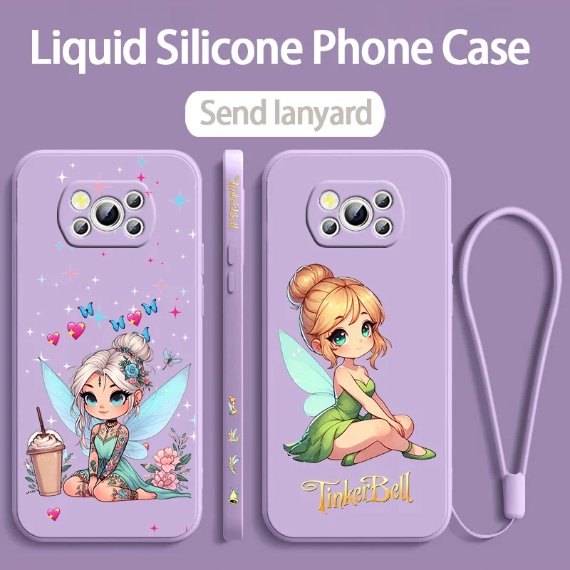 Disney Tinker Bell For POCO X6 X5 X4 X3 NFC F5 F4 F3 M6 M5 M4 M3 C65 C40 C55 Pro GT Liquid Left Rope Phone Case