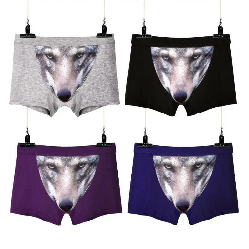 Men Underpants Modal men\'s funny panties with wolf boxer shorts mens sale Pouch Bulge boxers man Cartoon underwear for men