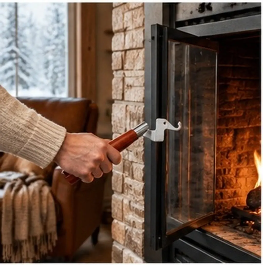 Fireplace Door Handle Heatproof Solid Wood Stove Handle Replacement Easy Install Home Heating Firewood Stove Part