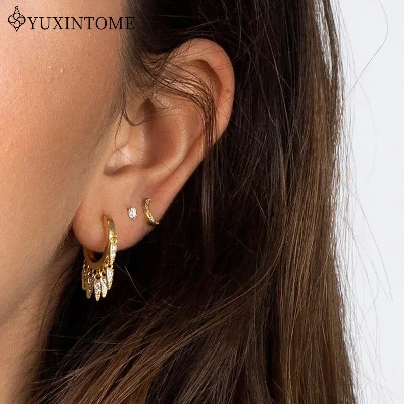 Pendientes de aro de Plata de Ley 925 para mujer, aretes minimalistas con flecos de arcoíris, Color dorado y plateado, estilo Punk