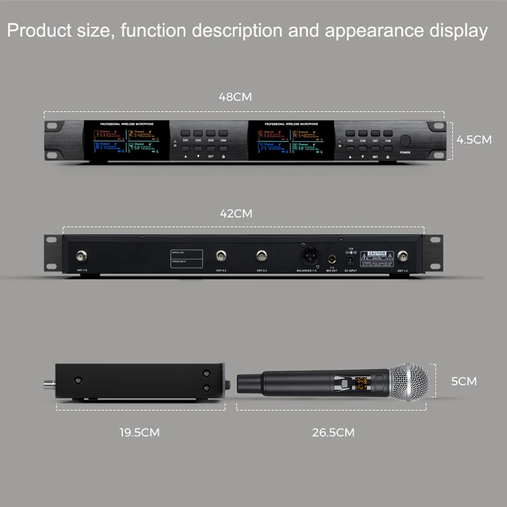 Wireless UHF Microphone System 8 Handheld Microphones for Church Karaoke Wedding Outdoor Stage Performance Microphone Wireless