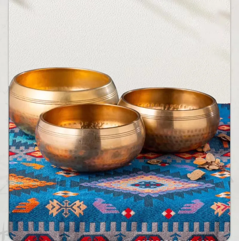 Handmade Brass Singing Bowl, Yoga Meditation Bowl for Sound Healing Stress Relief, Tibetan Buddha Mindfulness bowl Instrument