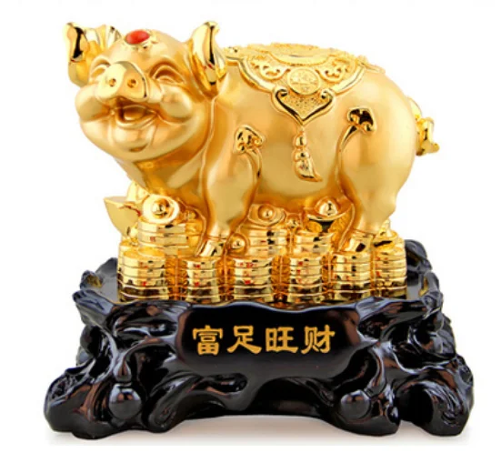 

Golden Pig Ornaments: Attracting Wealth, Making Wealth, Pig Crafts Decoration: Golden Large resin animal Copper Living Room Home