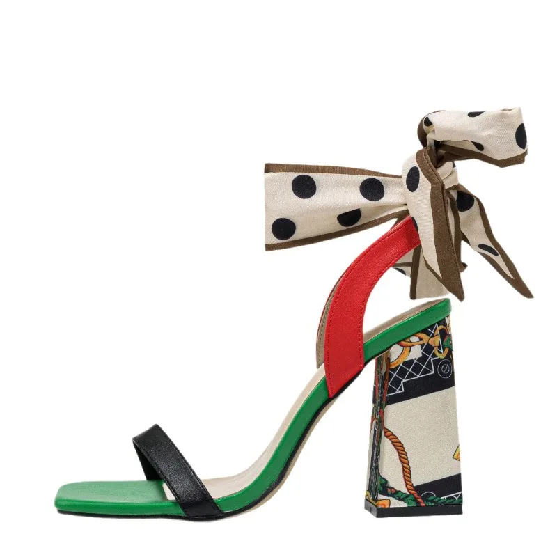 

Сандалии на очень высоком каблуке с украшением в виде узла-бабочки, женские пикантные туфли-лодочки на массивном каблуке с открытым носком, женские летние элегантные женские туфли с открытой пяткой