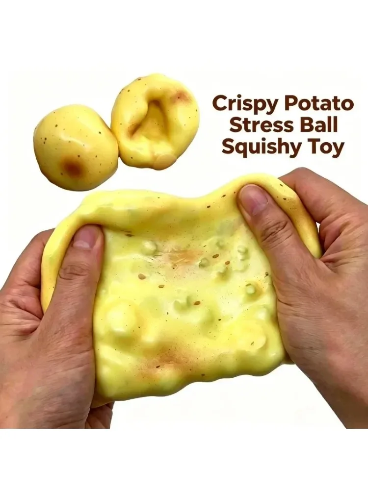 ASMR Crunchy Potato Squishy Stress Ball, Handmade Round Bead Filled Squeeze Fidget Toy, Anxiety Sensory Relief Toy for Adults