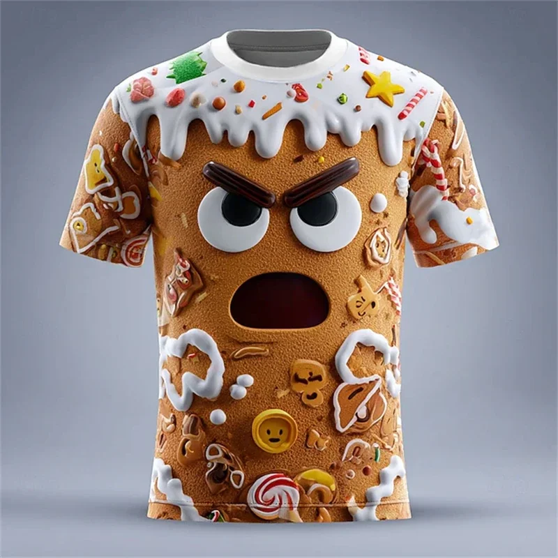 New Funny Gingerbread Men 3D Printed Men's And Women's Short Sleeved T-shirt Casual Cosplay Costume T-shirt Xmas Gifts Party Top