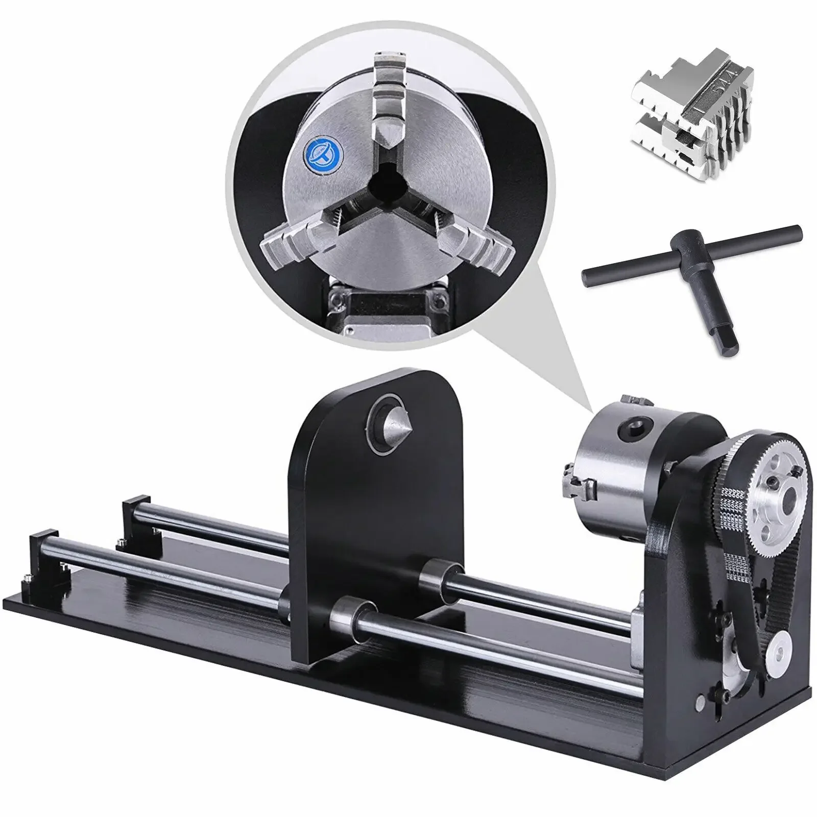 CNC Router Rotary Axis Rotary Attachment for CO2 Laser Engraving Cutting Machine with 80mm Tailstock A-Axis