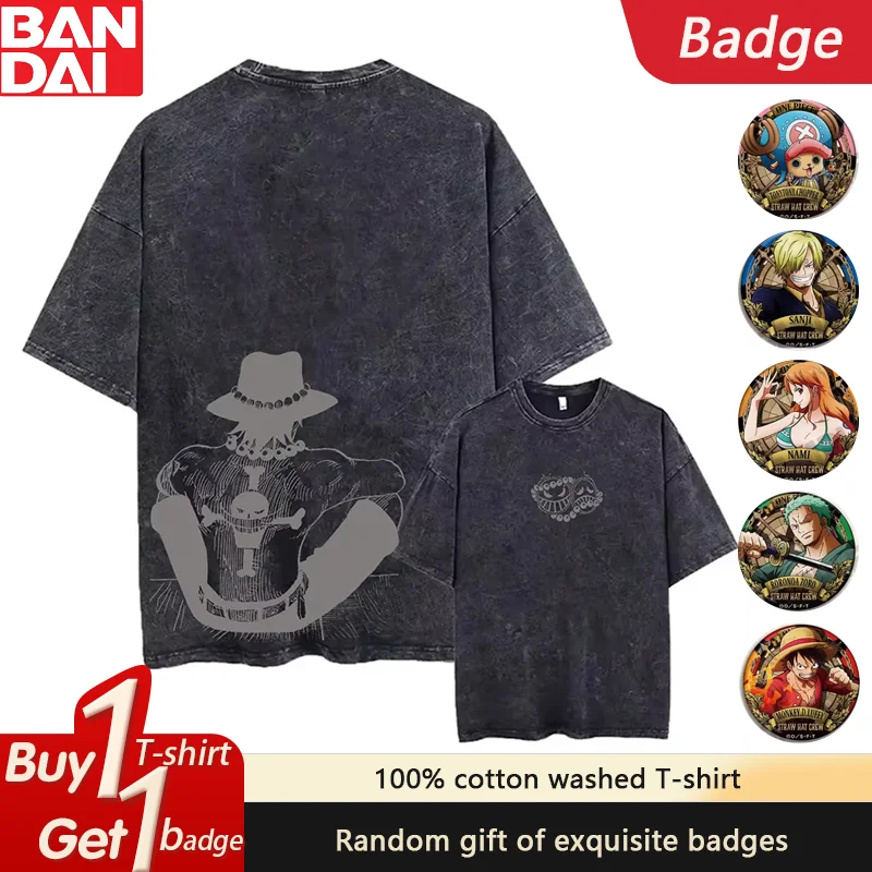 

Summer New Y2k One Piece Print Men's T Shirts Washed Casual Women's Oversized Short Sleeved Tees Harajuku Clothes Top Streetwear