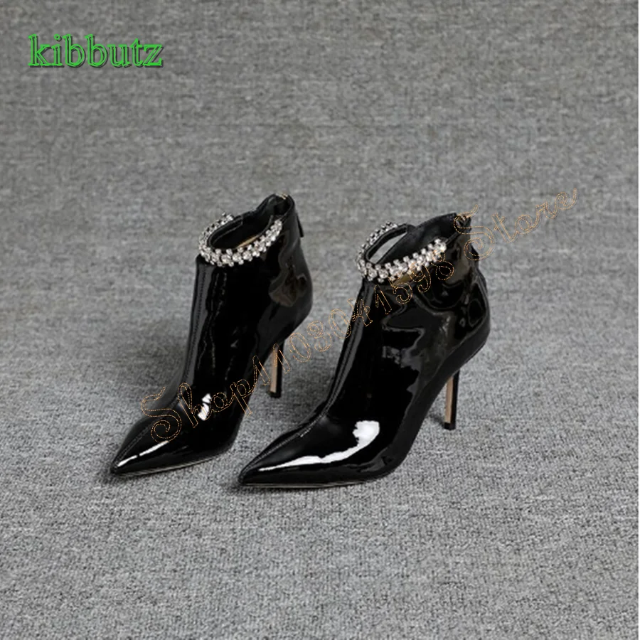 

BlingBling Crystal Rhinestone High Heels,Pointed Toe Patent Leather Stiletto Boots for Women Party 2023 New Zapatos Para Mujere