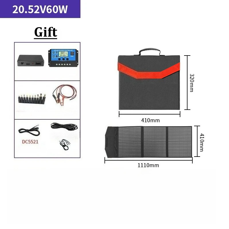 20V 60W/100W Foldable Solar Panel Portable Flexible Small Waterproof Folding Solar Panels Cells for Mobile Phone Battery Charger view 3