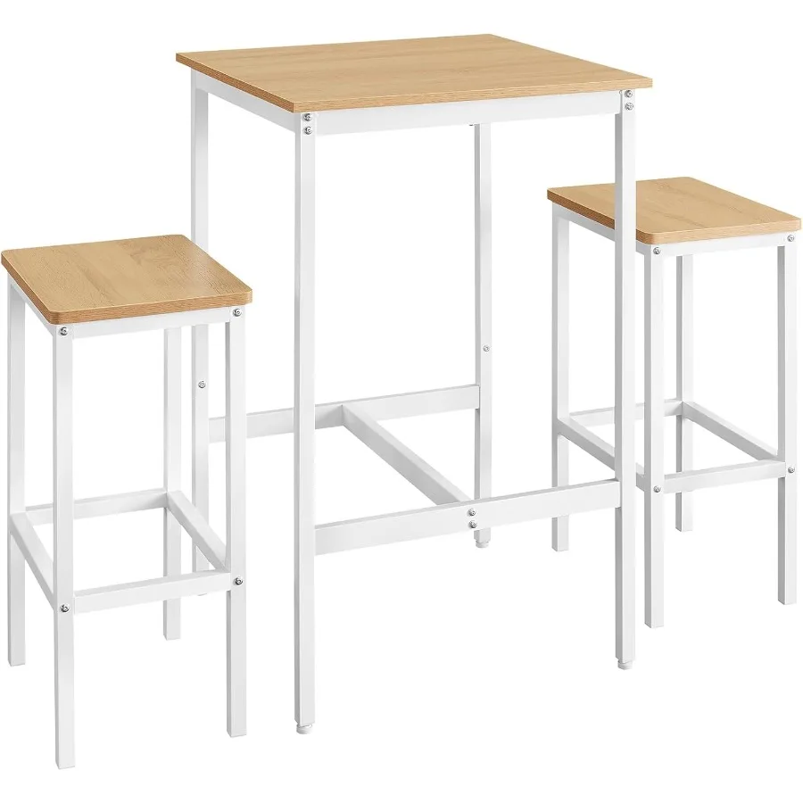 Bar Table and Chairs Set for Home Bar Use, Square Metal Frame with Black Powder-Coated Finish, Space-Saving Design with 2 Match