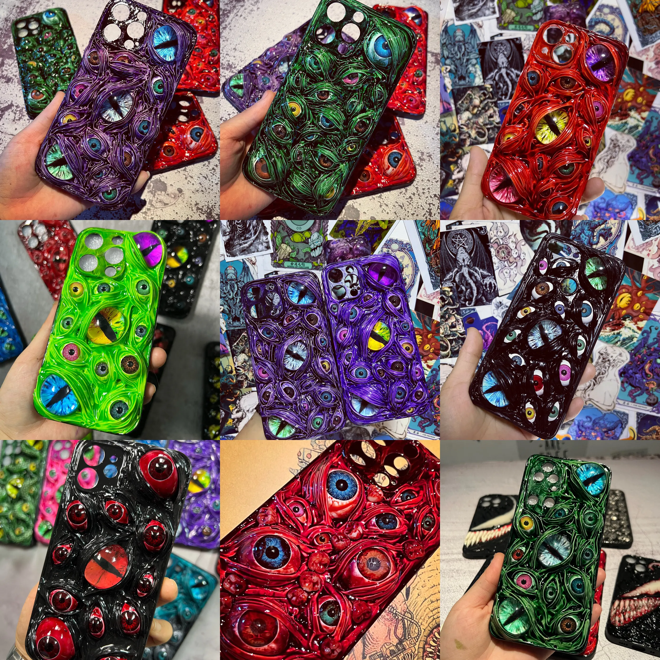 

4017 Handmade Cthulhu Mythos Horror 3D Eye Silicone Phone Case Cover for IPhone Xiaomi Huawei Samsung Protective Anti-Slip Grip