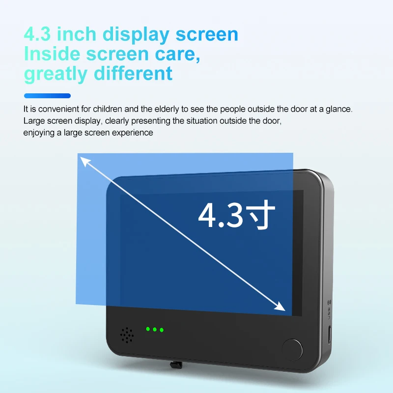 Prise en charge du rappel distal, sonnette visuelle intelligente, œil de chat électronique, surveillance vidéo extérieure, WiFi sans fil, 4.3 po