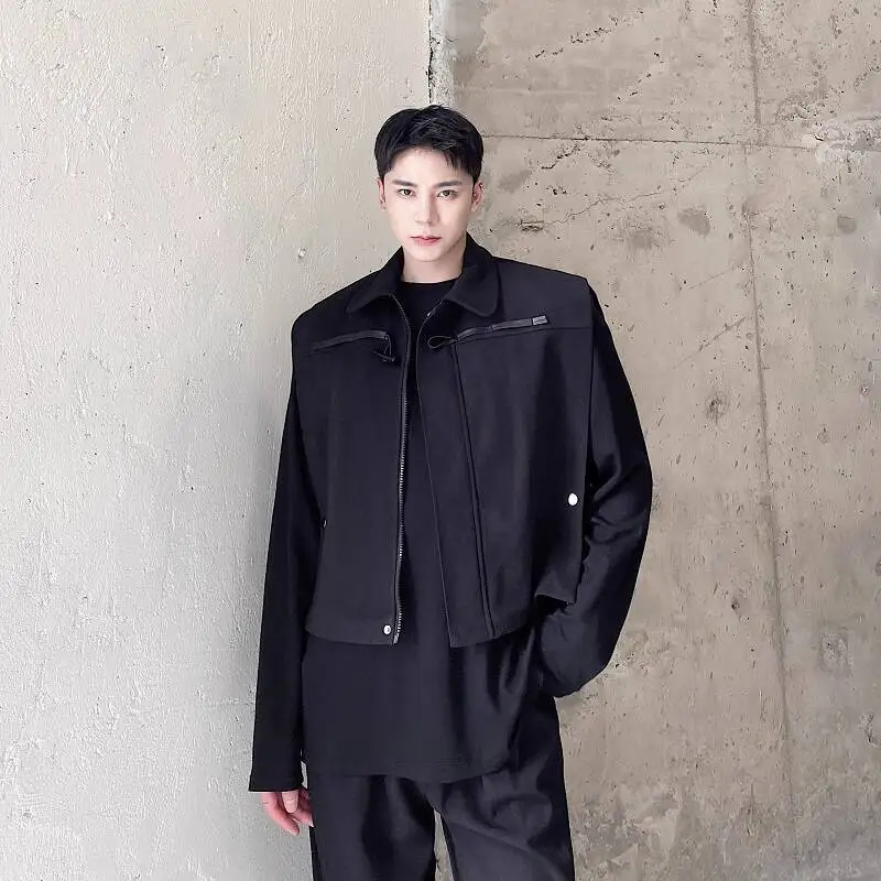 WTHT موضة الرجال تقسم الجلود بلون صدرية العصرية رفض طوق سستة سترة دون أكمام الذكور 2025 الخريف 2A2092 #2