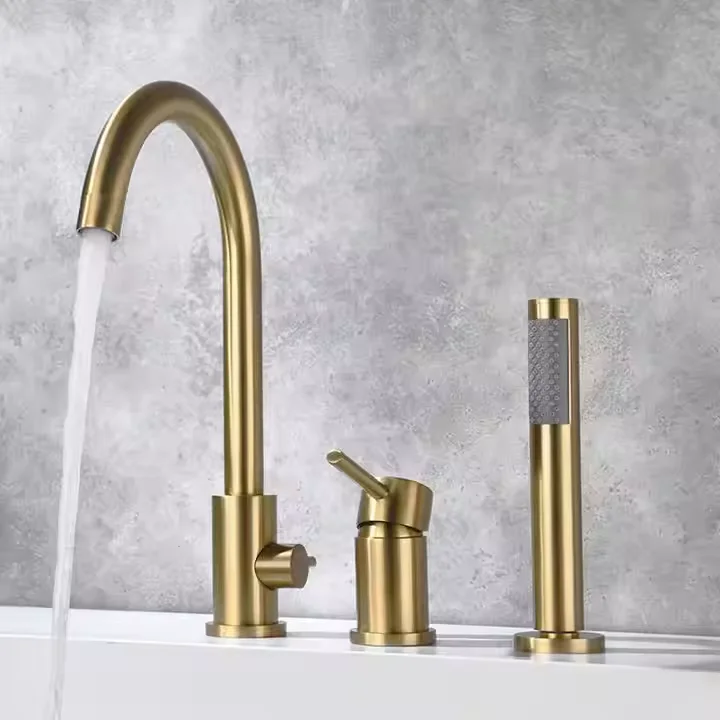 

Bath Shower Faucet Set 3-Hole Deck Mounted Brass Bathroom Bathtub Faucet Thermostatic Ceramic Valve Core Rain Brushed for Hotels
