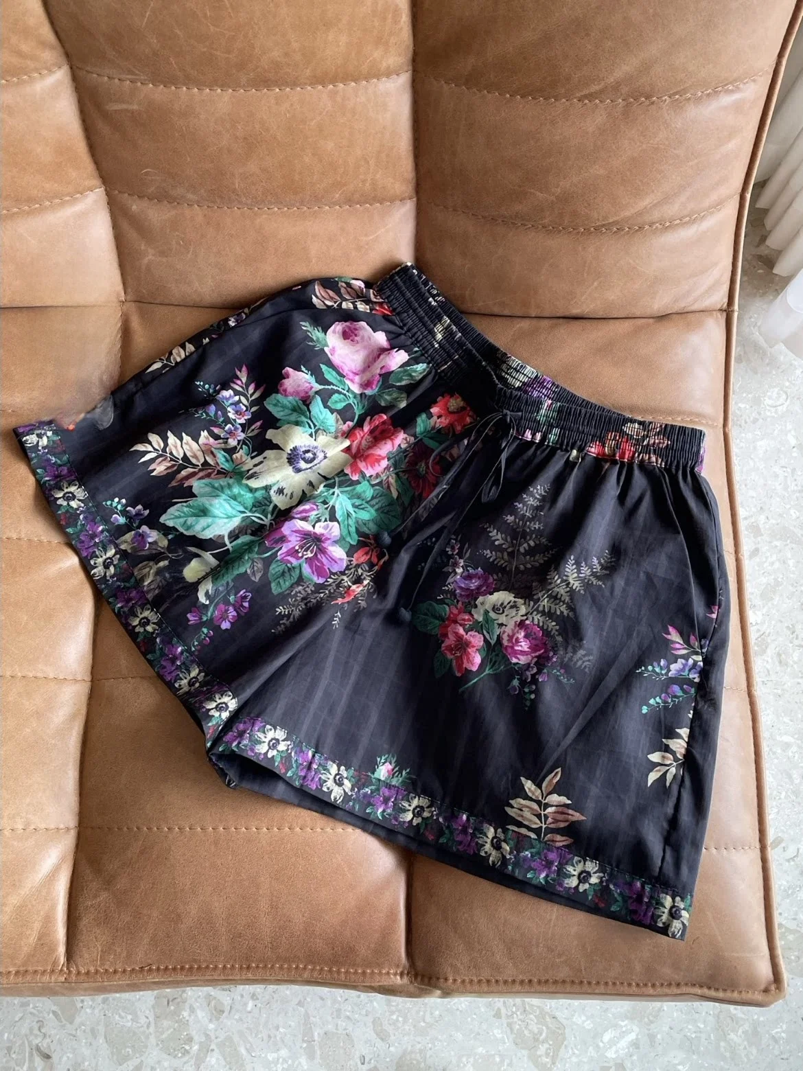Early Spring 2026 Women's Floral Print Elastic Waist Shorts Casual High Waist Cotton Straight Leg Loose Fit Pants