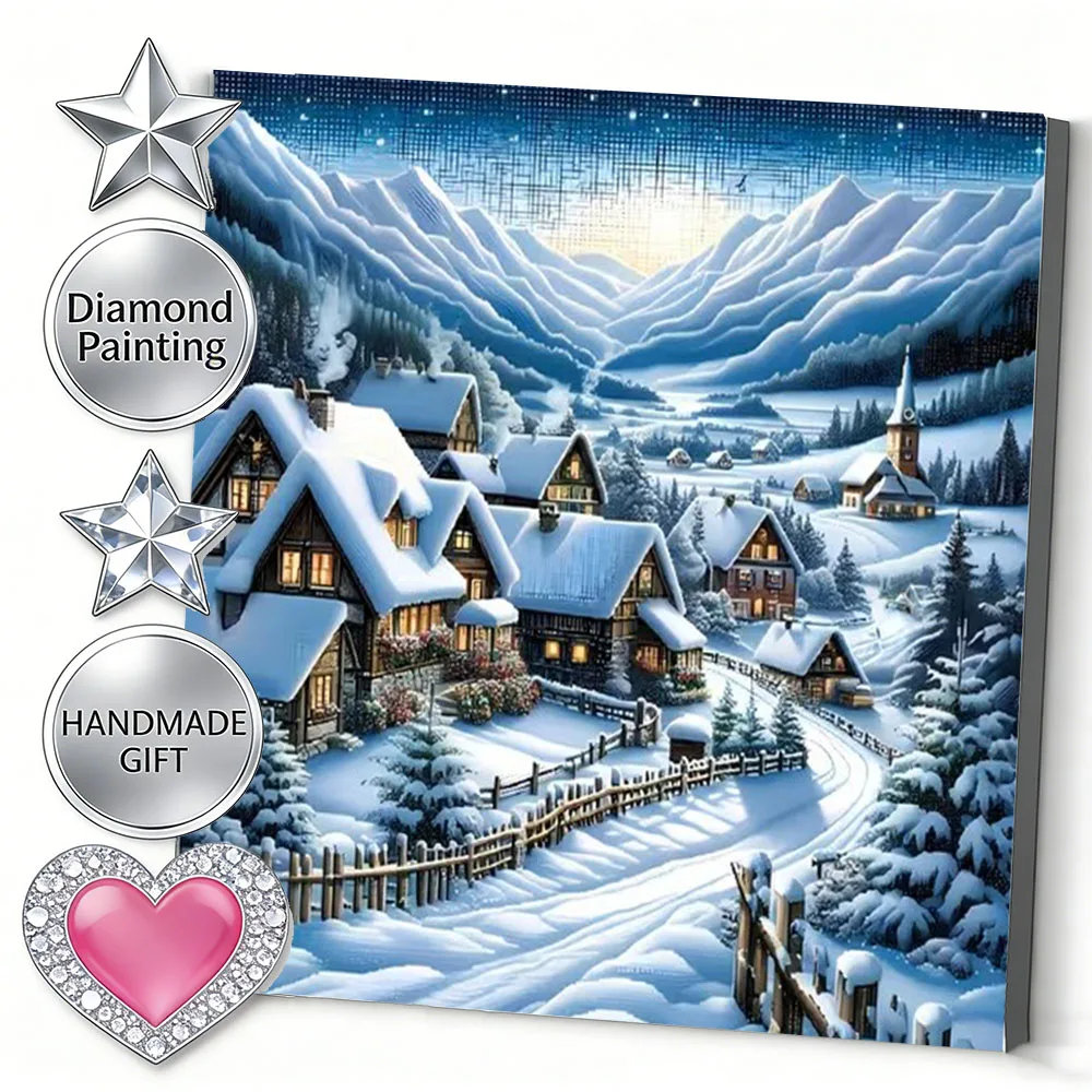 AZQSD Diamond Mosaic House Landscape Square Handmade Unique Gift Diamond Painting Snow City Christmas Home Decoration