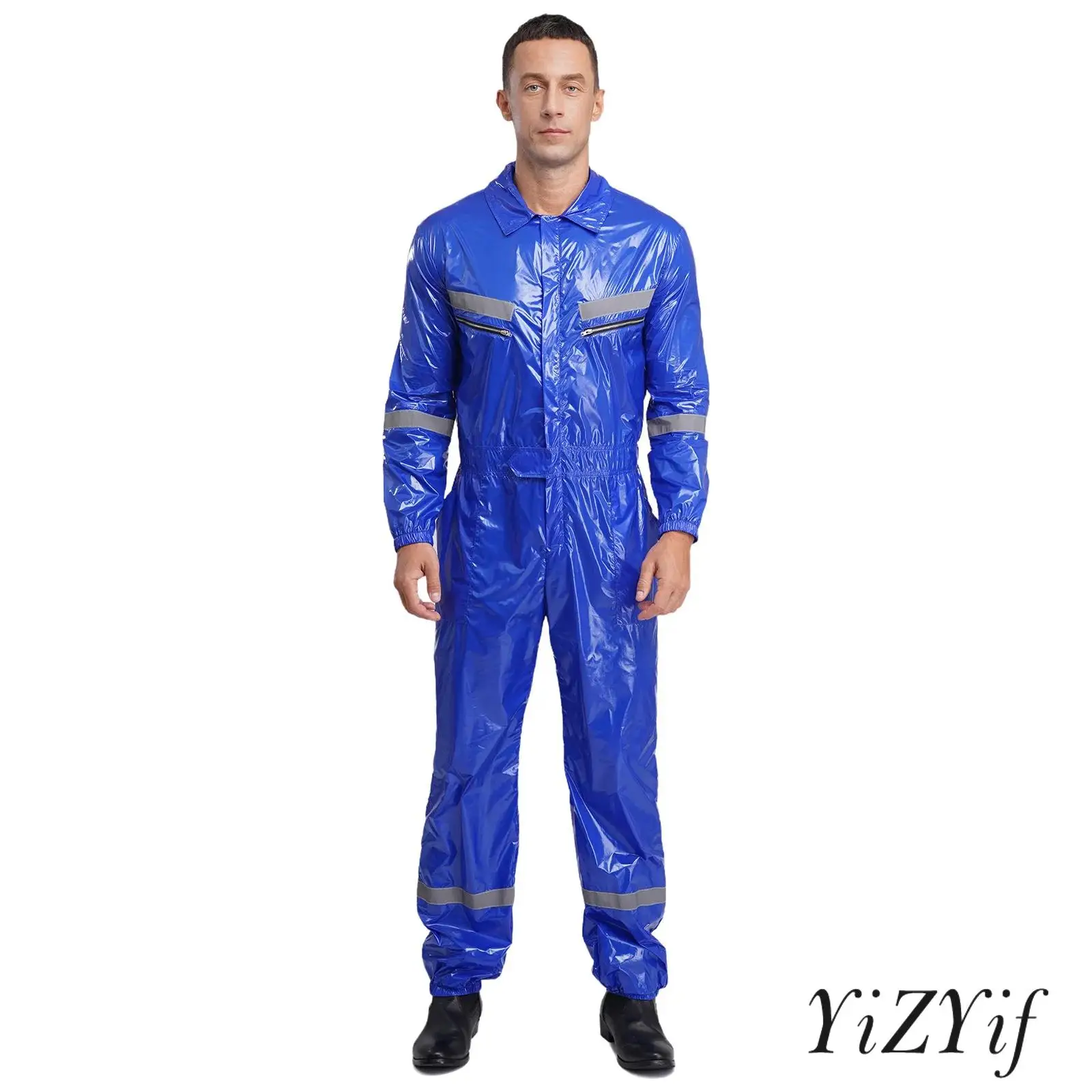

Mens Waterproof Lightweight Reflective Coveralls Long Sleeve Front Zip Workwear Jumpsuit for Spraying Paint Halloween Cosplay