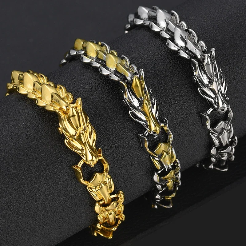 Punk masculino dragão pulseiras kpop torneira corrente grossa pulseira retro dominador exagerado quilha corrente pulseira personalidade jóias