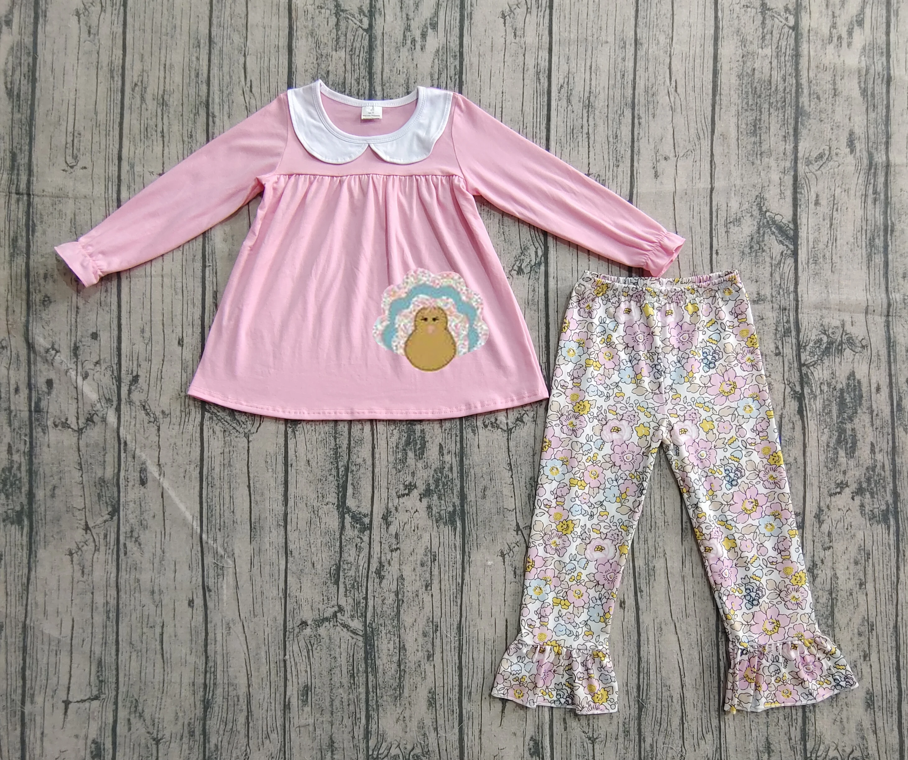 

7.02 GLP2409 Presale Kids Girls Outfit Long Sleeve Top With Pants Set Children Thanksgiving Clothes