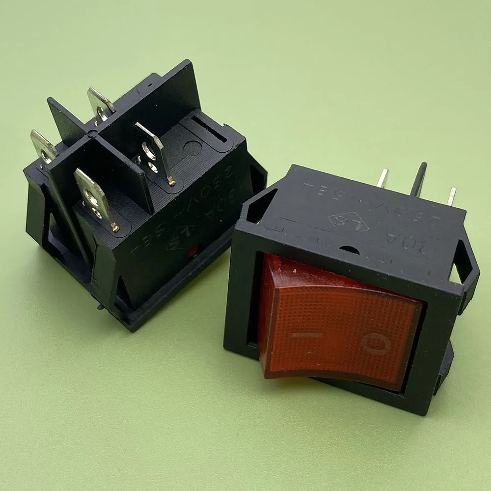 5 uds luz roja iluminada 4 pines ON/OFF interruptor basculante 30A 250V AC alta corriente 25x32mm interruptor especial para máquina de soldadura