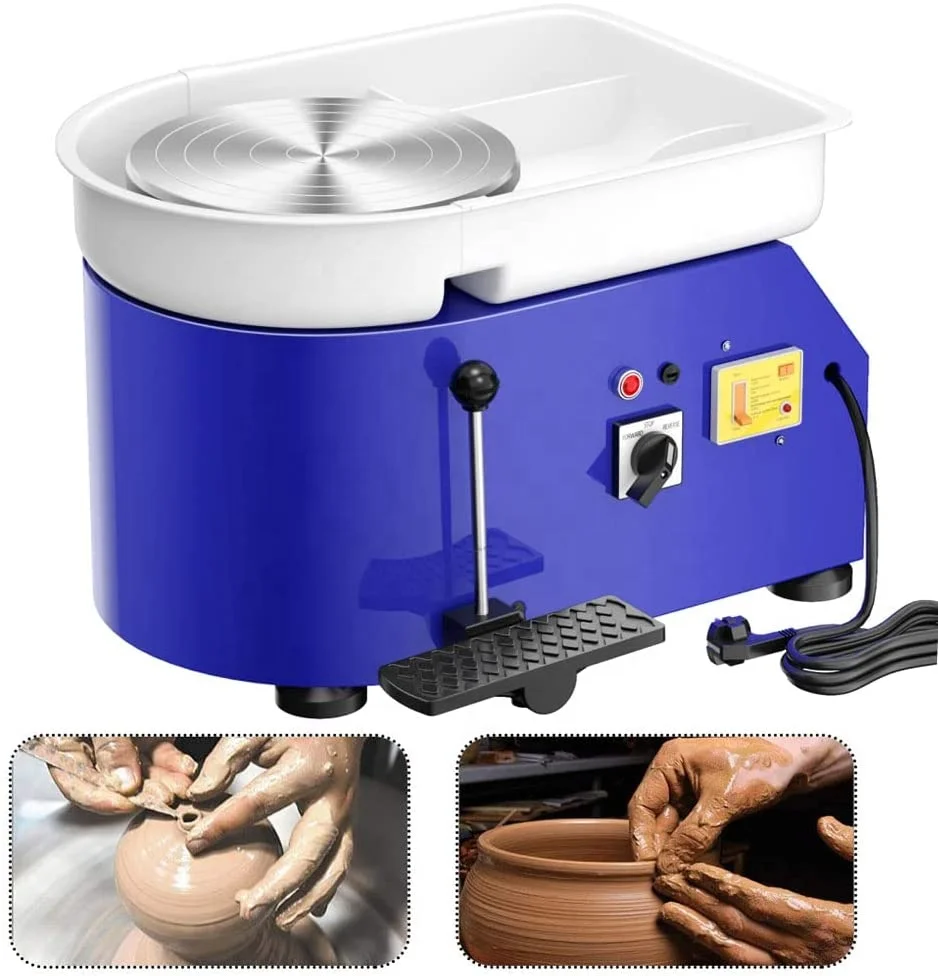 Blue Color 350W Electric Pottery Wheel with Foot Pedal Clay Forming DIY 25cm Electric Pottery Wheel machine