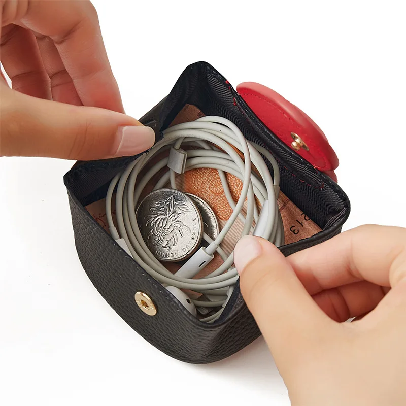 Women's Genuine Leather Heart Coin Purse Female Fashion Cute Color Contrast Portable Mini Wallet Jewelry Storage Bag 2026 New
