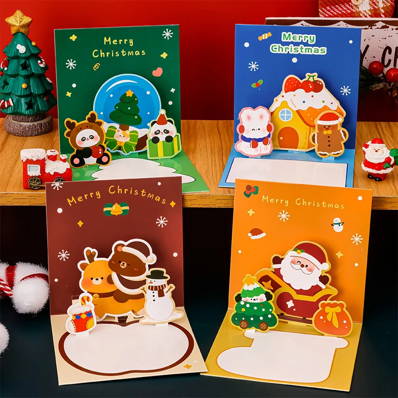 Merry Christmas 3D Cards Creative Three-dimensional Christmas Cards Christmas Decoration Greeting Cards DIY Greeting Card Gifts