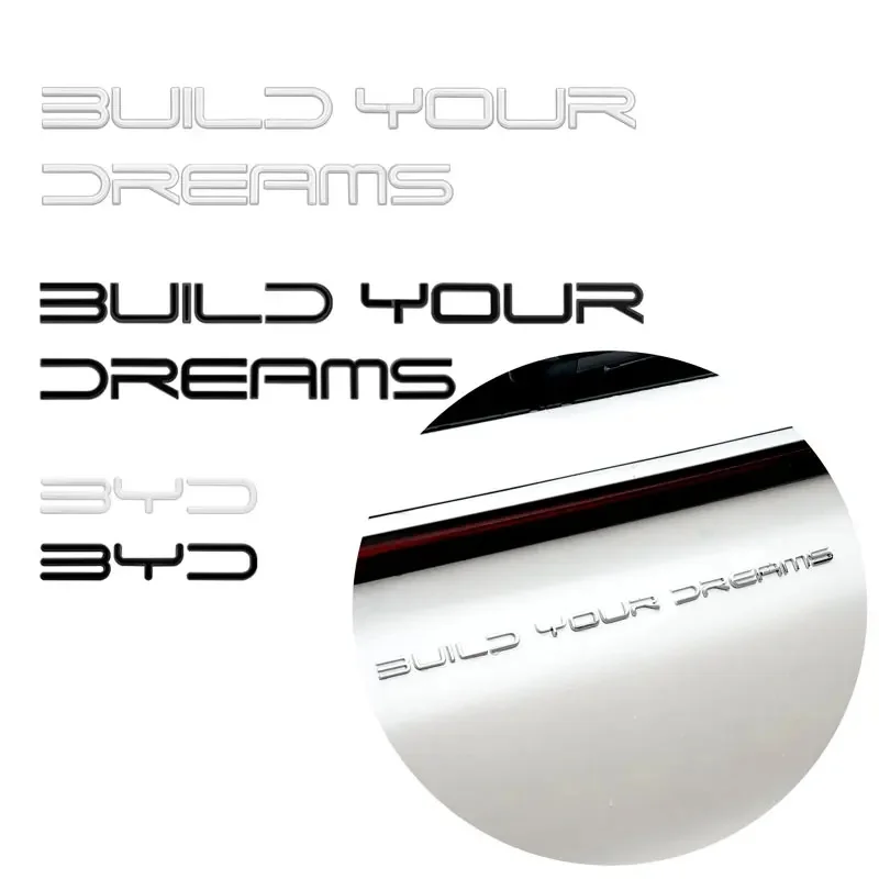 3D Metal Black Silver Build Your Dreams Logo Sticker Car Rear Boot Trunk Lid Letters Emblem Decals For BYD Series Car Styling